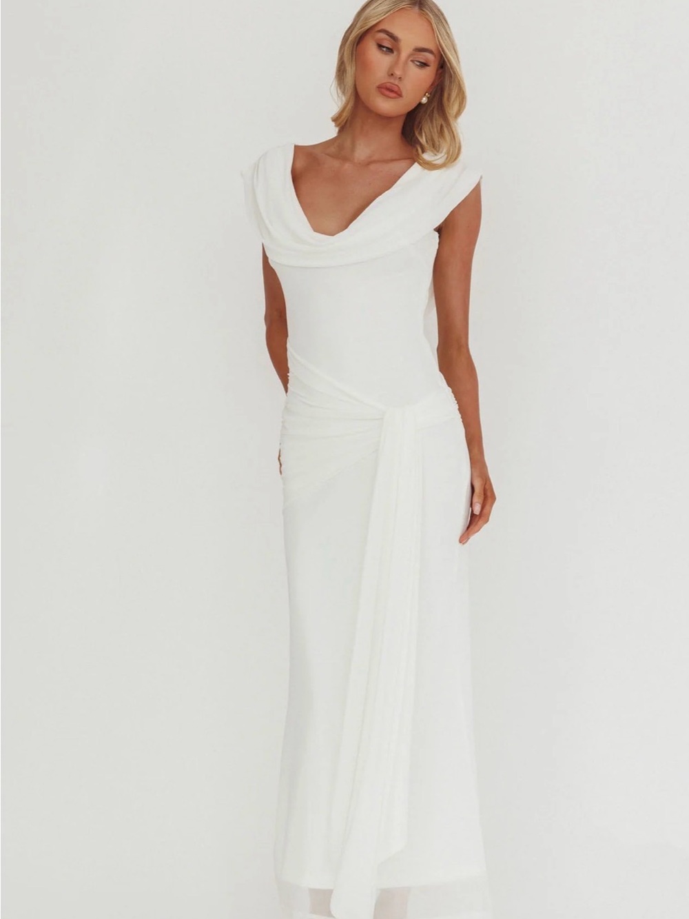 Selfie Leslie White Cowl Neck Virgo Dress
